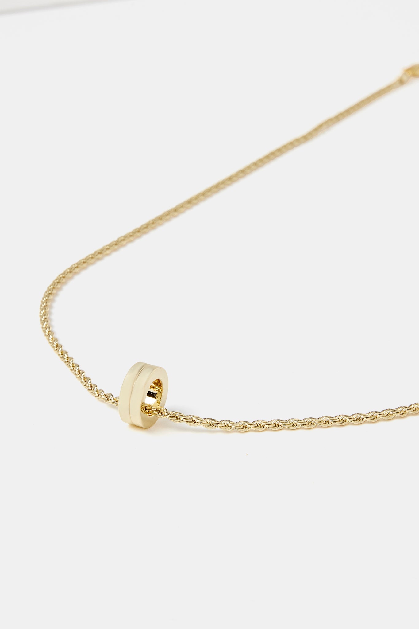 Micro Polished Double Ring Pendant Necklace - 12mm - Gold